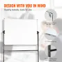 Rolling Whiteboard, 48x32 inch Double-Sided Magnetic Mobile Whiteboard, 360° Reversible Adjustable Height Dry Erase Board with W