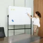 Rolling Whiteboard, 48x32 inch Double-Sided Magnetic Mobile Whiteboard, 360° Reversible Adjustable Height Dry Erase Board with W