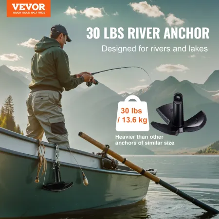 River Anchor, 30 LBS Boat Anchor Cast Iron Black Vinyl-Coated, Marine Grade Mushroom Anchor for Boats Up To 30 ft, Impressive Ho