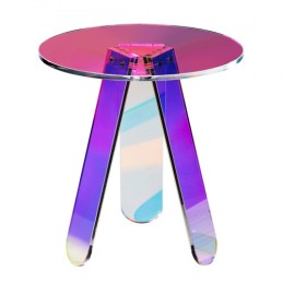Round Iridescent Side Table, Acrylic End Table, Clear Rainbow Acrylic Coffee Table for Drink, Food, Snack used in Living Room,