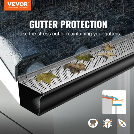 Gutter Guard, 5 inch Width, Aluminum Leaf Filter DIY Gutter Cover, 26 PCS 104 ft Total Length, 0.157'' Hole Diameter & 0.02'' Th