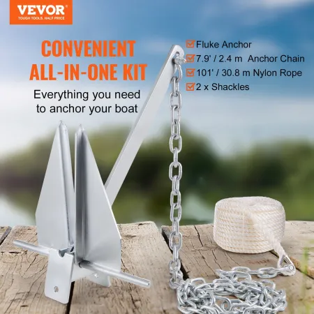 Fluke-stil Anchor Kit, 13 lbs varmdyppet galvaniseret stålfluke