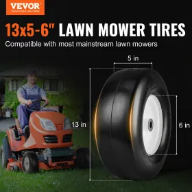 Lawn Mower Tires with Rim, 13x5-6" Tubeless Tractor Tires, 2-Pack Tire and Wheel Assembly, Flat-free PU Tires, 3.25"-5.9"
