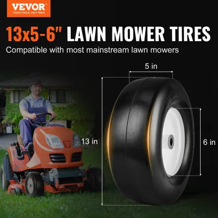 Lawn Mower Tires with Rim, 13x5-6" Tubeless Tractor Tires, 2-Pack Tire and Wheel Assembly, Flat-free PU Tires, 3.25"-5.9" Center