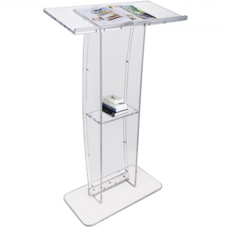 Acrylic Podium, 47" Tall, Clear Acrylic Podium Stand with Wide Reading Surface & Storage Shelf, Floor-standing Clear Pulpits