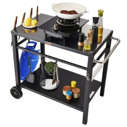 Outdoor Grill Dining Cart with Double-Shelf, BBQ Movable Food Prep Table, Multifunctional Iron Table Top, Portable Modular