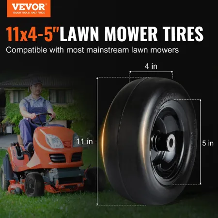 Lawn Mower Tires with Rim, 11x4-5" Tubeless Tractor Tires, 2-Pack Tire and Wheel Assemby, Flat-free PU Tire, 3.4" Centered Hub, 