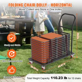 Foldestol Dolly, Iron Commercial Cart med 12 stole kapacitet, foldestole rack vogn med 4 hjul, opbevaring