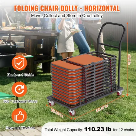 Foldestol Dolly, Iron Commercial Cart med 12 stole kapacitet
