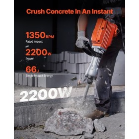 Demolition Jack Hammer Concrete Breaker 2200W Electric Hammer 6 Chisel Bits