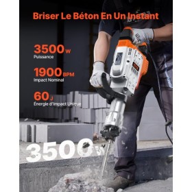 Demolition Jack Hammer Concrete Breaker 3500W Electric Hammer 2 Chisel Bits