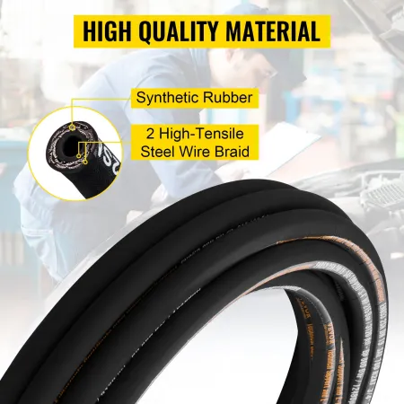 Hydraulic Hose 3/4 inch x 50 ft, Coiled Hydraulic Hose 3120 PSI, Rubber Hydraulic Hose with 2 High-Tensile Steel Wire Braid, Bul