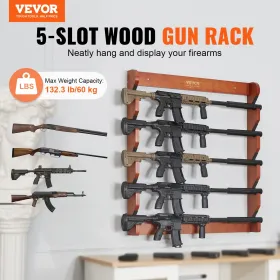 Gun Rack 5-Slot Wood Gun Rack Wall Mount Gun Display Rack holds 5 Rifles