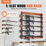 Gun Rack, Wood Gun Rack Wall Mount, Gun Display Rack holds 5 Rifles, Shotguns, 132 lb Heavy Duty Wall Storage Display Rifle Rack
