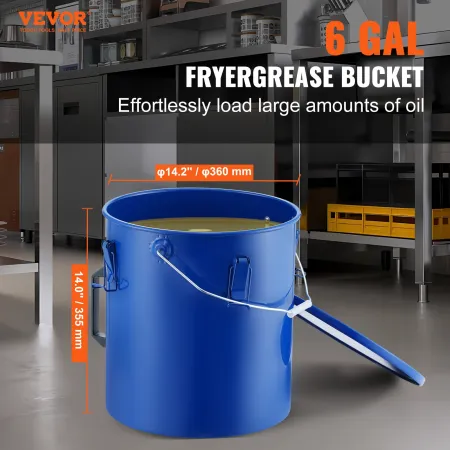 Fryer Grease Bucket, 6 Gal Oil Disposal Caddy Carbon Steel