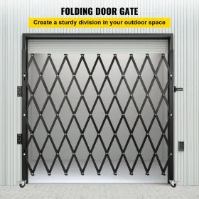 Single Folding Security Gate, 7\' H x 6-1/2\' W Folding Door Gate, Steel Accordion Security Gate, Flexible Expanding Security