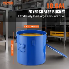 Fryer Grease Bucket, 10 Gal Oil Disposal Caddy Carbon Steel Fryer Oil Bucket with Rust-Proof Coating, Oil Transport Container