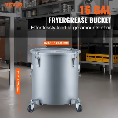Fryer Grease Bucket, 16 Gal Oil Disposal Caddy with Caster Base, Carbon Steel Rust-Proof Coating, Oil Transport Container with L