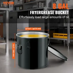 Fryer Grease Bucket, 8 Gal Oil Disposal Caddy Rustfrit stål Fryerolie Bucket Rust-Proof Coating, Oil Transport Container med