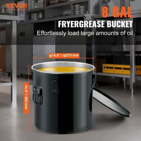 Fryer Grease Bucket, 8 Gal Oil Disposal Caddy Rustfrit stål