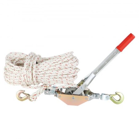 Rope Puller, 3/4 Ton (1,653 lbs) Pulling Capacity, with 100' of 0.6" dia. Rope, 2 Hook, Come Along Winch, Heavy Duty Ratchet