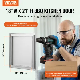BBQ adgangsdør, 457x533 mm enkelt udendørs køkkendør, rustfrit