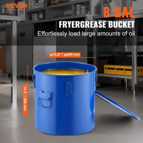 Fryer Grease Bucket, 8 Gal Oil Disposal Caddy Carbon Steel Fryer Oil Bucket with Rust-Proof Coating, Oil Transport Container