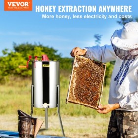 Manual Honey Extractor, 3 Frames Honey Spinner Extractor, Stainless Steel Beekeeping Extraction, Honeycomb Drum Spinner with