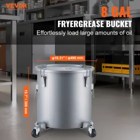 Fryer Grease Bucket, 8 Gal Oil Disposal Caddy med hjulbase, kulstofstål med rustbeskyttelsesbelægning, olietransportbeholder