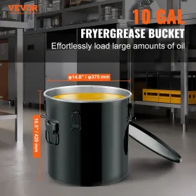 Fryer Grease Bucket, 10 Gal Oil Disposal Caddy Rustfrit stål Fryer Oil Bucket Rust-Proof Coating, Oil Transport Container