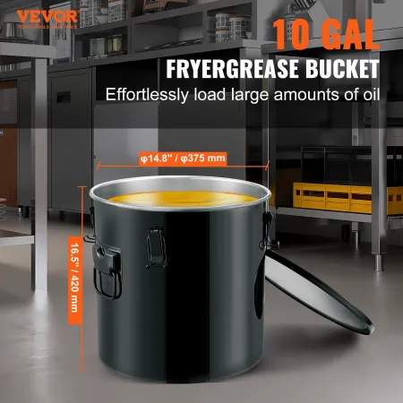 Fryer Grease Bucket, 10 Gal Oil Disposal Caddy Rustfrit stål
