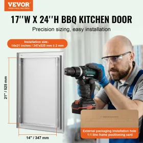 BBQ Access Door, 432x610 mm Single Outdoor Kitchen Door, Stainless Steel Flush Mount Door, Wall Vertical Door with Recessed