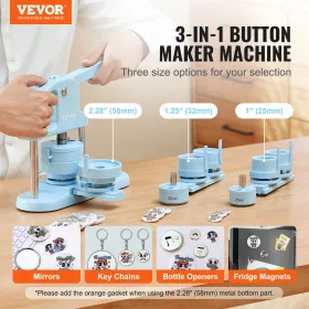 Button Maker, 1/1,25/2,28 tommer (25/32/58 mm) 3-i-1 pin maker