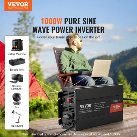 Ren sinusbølgekraft Inverter 1000W DC12V til AC230V