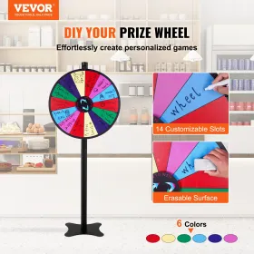 24 inch Spinning Prize Wheel, 14 Slots Spinning Wheel, Roulette Wheel with a Dry Erase and 2 Markers, Tabletop or Floor