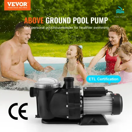 Above Ground Pool Pump, 1118W(1.5HP), 378 L/min((100 GPM) Max. Flow Single Speed Swimming Pool Pump, 220V 2850RPM 15M Max. Head 