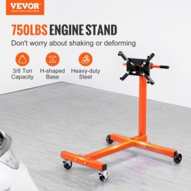 Engine Stand, 340 kg Rotating Engine Motor Stand with 360 Degree Adjustable Head, Cast Iron Motor Hoist Dolly, 4-Caster, 4