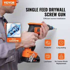 Drywall Screw Gun, 20V Max Drywall Screwgun, 4200RPM Brushless Cordless Drywall Gun Kit with 2 Battery Packs, Charger, Belt
