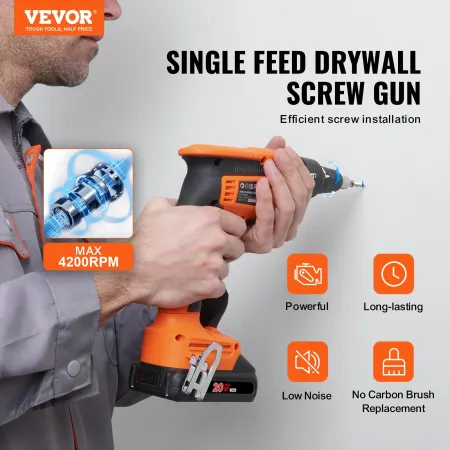 Drywall Screw Gun, 20V Max Drywall Screwgun, 4200RPM Brushless Cordless Drywall Gun Kit with 2 Battery Packs, Charger, Belt Clip