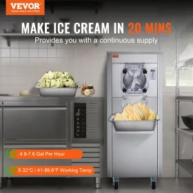 Commercial Hard Serve Ice Cream Machine Maker 18 L/H Yield Single Flavor