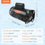 1 HP Pool Pump Motor, 56Y Frame, 115V(9 Amps)/230V(4.5 Amps) 3450RPM, 60Hz, 1.25 Service Factor, 90μF/250V Capacitor, CCW Rotati