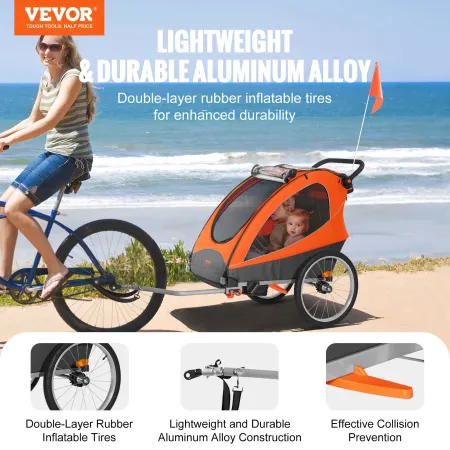 Cykeltrailer til småbørn, børn, dobbelt sæde, 120 lbs