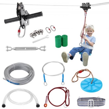 Zipline Kit til børn og voksen, 60 ft Zip Line Kits op til 330 lb, baghaven udendørs hurtig opsætning Zipline, legeplads