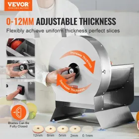 Electric Vegetable Slicer, 0-0.5"/0-12mm Thickness Adjustable Commercial Slicer Machine, Convertible to Manual, Stainless Steel