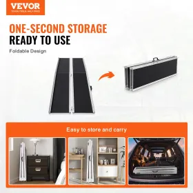 Portable Wheelchair Ramp, 7 ft 800 lbs Capacity, Non-Slip Aluminum Folding Threshold Ramp, Foldable Mobility Scooter Ramp Wheel