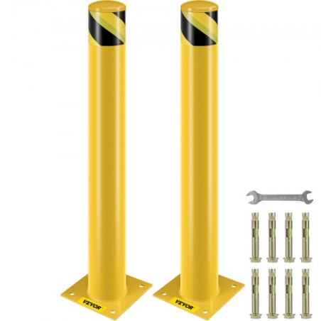 Safety Bollard, 36 Inch Height Bollard Post, 4.5 Inch Diameter Steel Pipe Safety Bollard Post, Yellow Steel Bollard, Steel