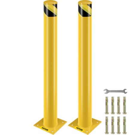 Safety Bollard, 42 Inch Height Bollard Post, 4.5 Inch Diameter Steel Pipe Safety Bollard Post, Yellow Steel Bollard, Steel