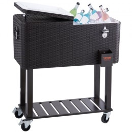 80Qt Rolling Cooler Cart with Bottle Opener Drainage Patio Party Bar Drink