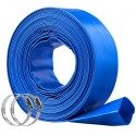 Backwash Hose, 2 in x 50 ft, Heavy-Duty PVC Flat Pool Discharge Hose with Clamps, Weather and Burst Resistant, Compatible with