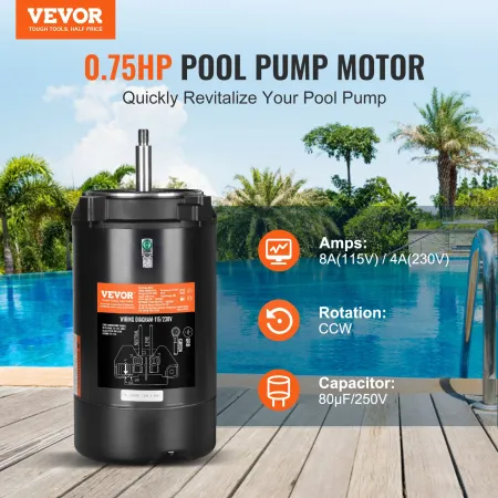0,75 hk poolpumpe motor 115/230V 8/4 ampere 56J 3450 o/m